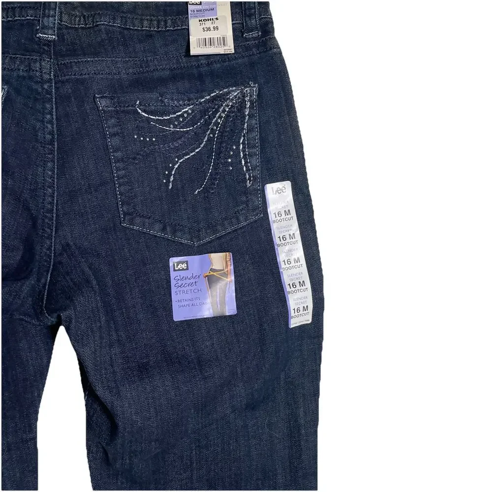 Lee Horizon Women’s Dark Wash Slender Secret Barely Bootcut Denim Jeans 16M NWT